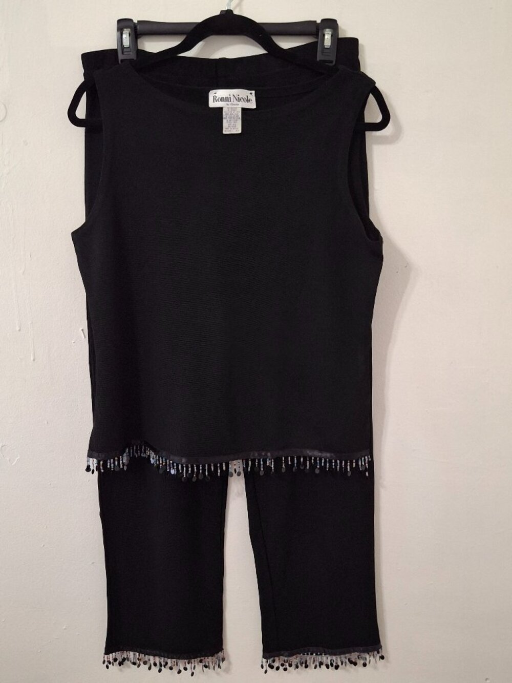 Vintage Ronni Nicole by Ouida Beaded Capri Pants Set Size 12 Y2K Flapper